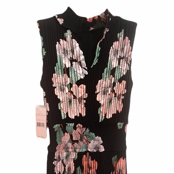 NWT Anthropologie Smocked Floral Sleeveless Midi Dress, Black Peach - Picture 6 of 16